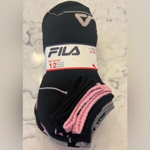 Fila women’s No Show Socks - 12 Pair Black, Pink, and Gray